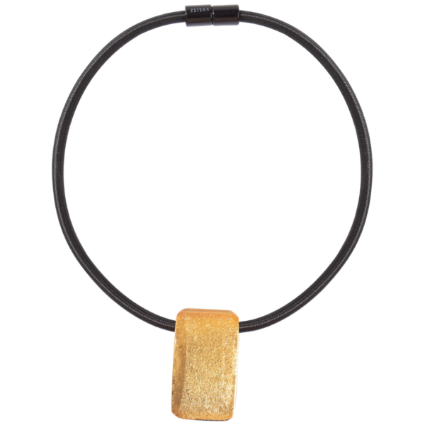 Zsiska Neckace Short Black Cord with Gold Square