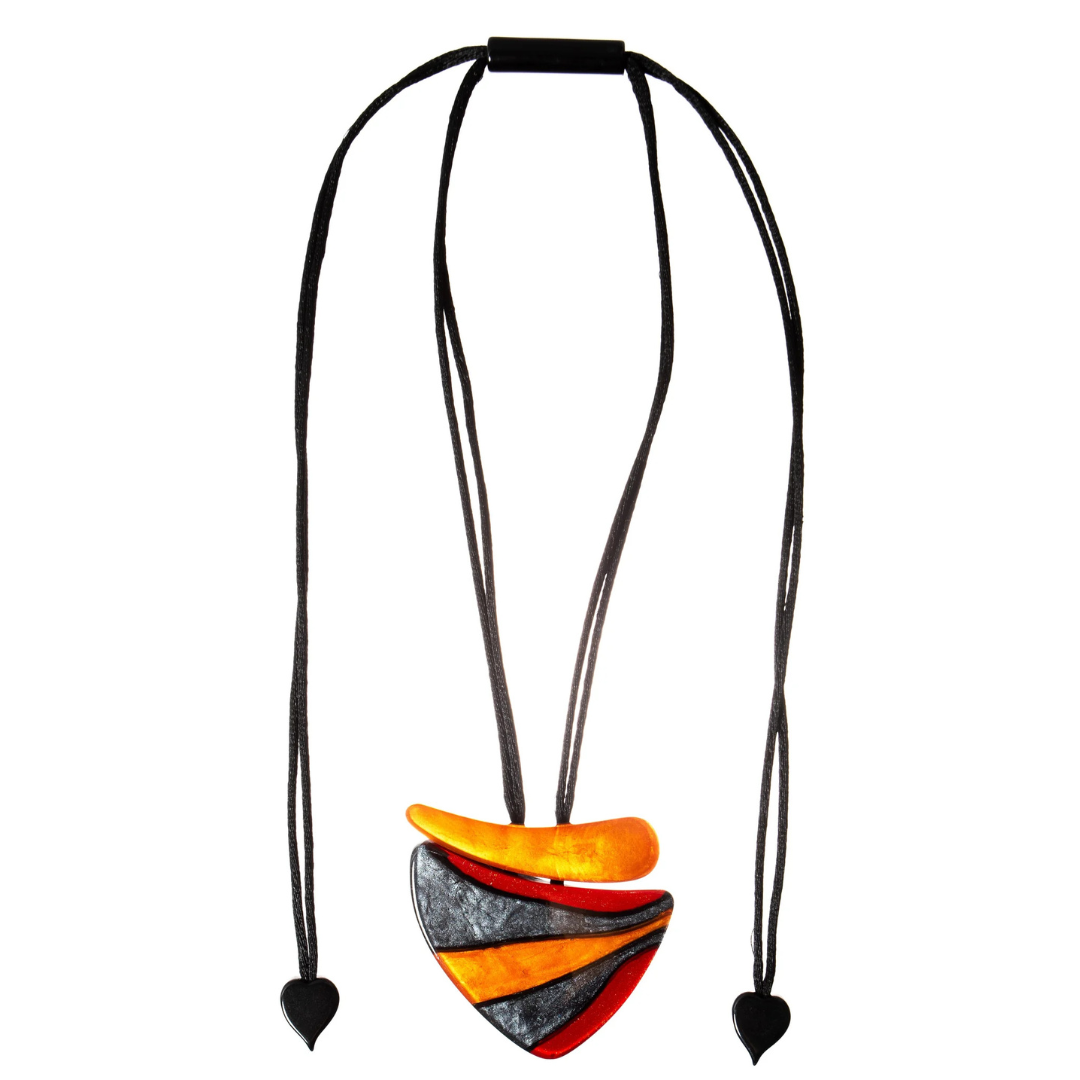Prue By Zsiska Adjustable Necklace With Orange and Red Triangle Pendant