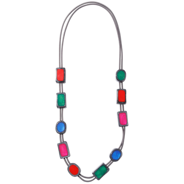 Zsiska Long Necklace with Oval and Square Beads