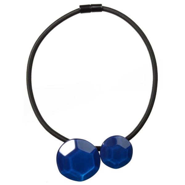 Zsiska Neckace Short Black Cord with 2 Blue Discs