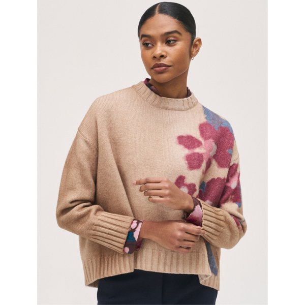 Rosso35 Camel Sweater With Floral Print