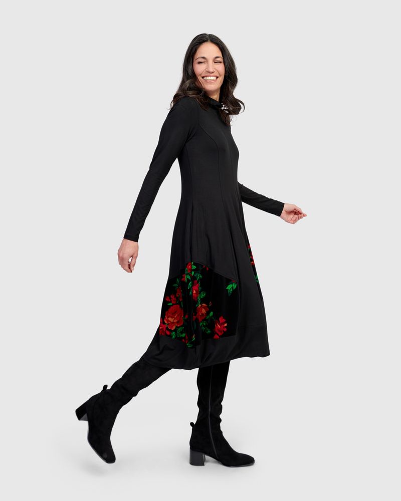 Alembika Black Jersey High Neck Bubble Dress With Velvet Print Side Panels - Image 10