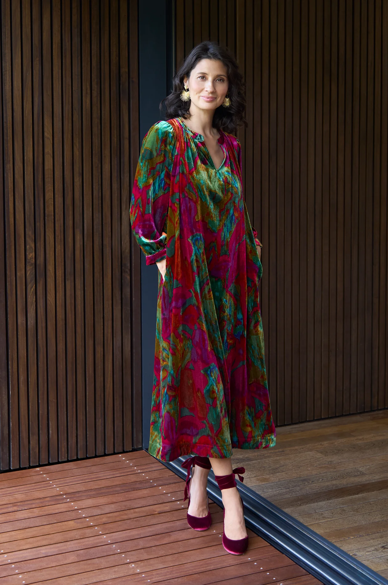 Sahara Velvet Blurred Botanicals Dress In Pink Multi - Image 2