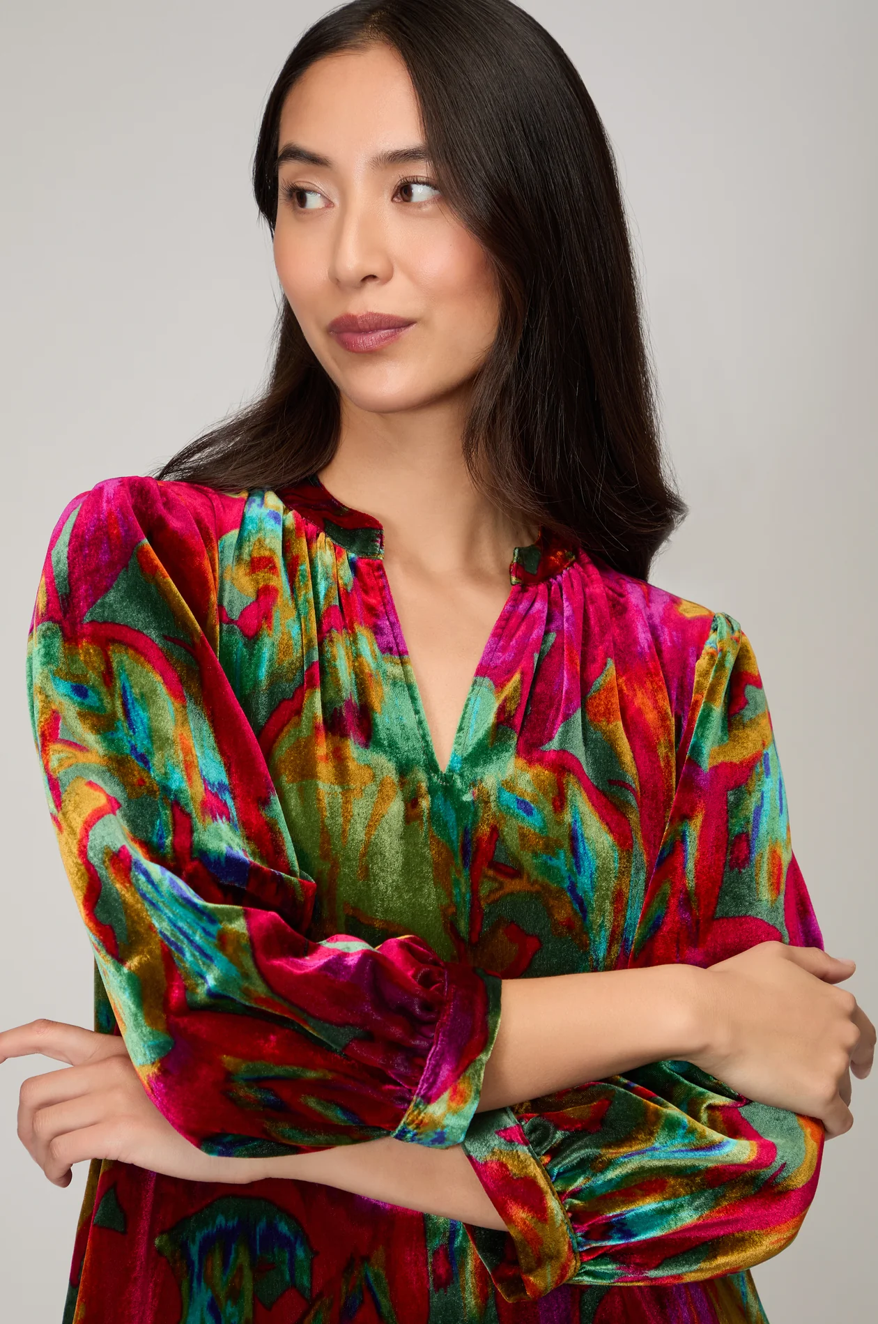 Sahara Velvet Blurred Botanicals Dress In Pink Multi - Image 4