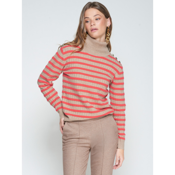 Vilagallo Beige and Red Stripe Sweater With Buttons