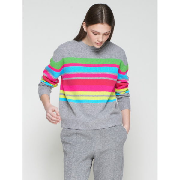 Vilagallo Rayas Grey Jumper with Multi Stripe