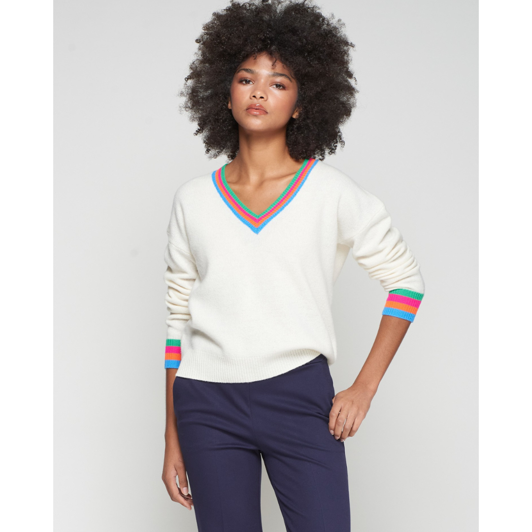 Vilagallo Ecru Jumper with Multi Stripe