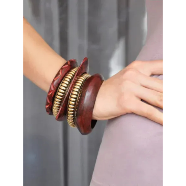 Indira Gold And Burgundy Bracelet Set