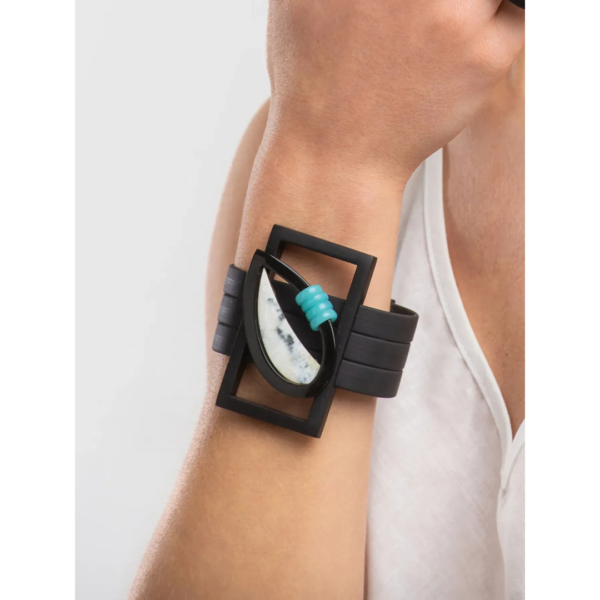 Indira Buffalo Horn And Resin Bracelet In Grey And Duck Egg