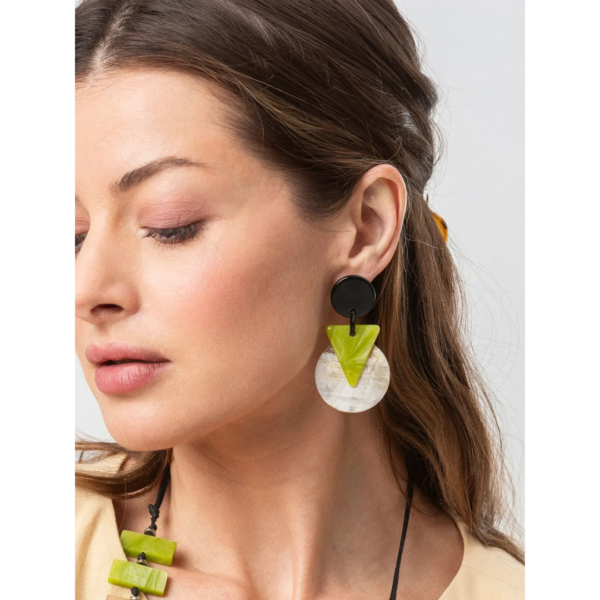 Indira Buffalo Horn And Resin Earrings In Grey And Green