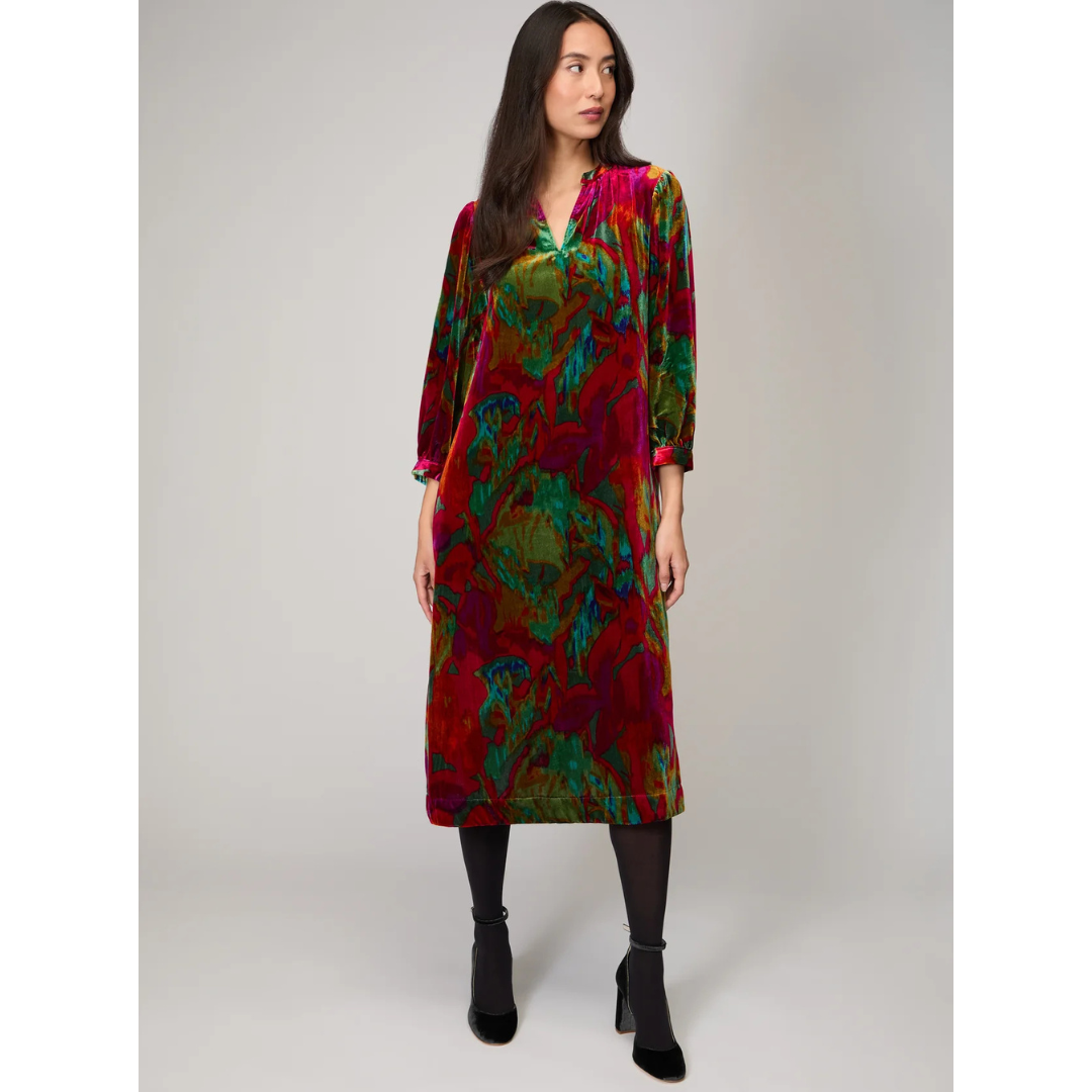 Sahara Velvet Blurred Botanicals Dress In Pink Multi