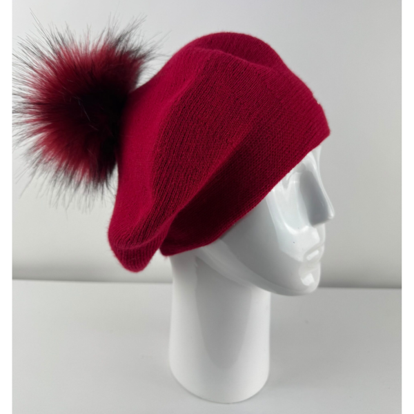 Rabionek Wool Beret With Pom Pom In Red