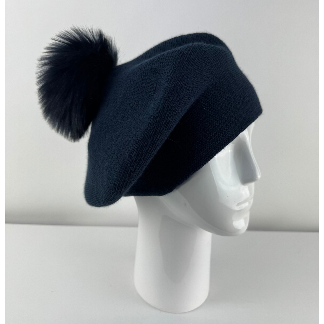 Rabionek Wool Beret With Pom Pom In Navy