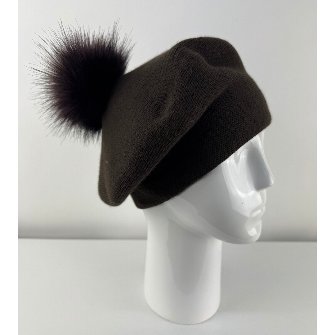 Rabionek Wool Beret With Pom Pom In Brown