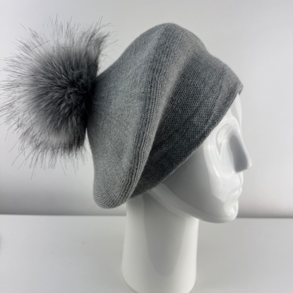 Rabionek Wool Beret With Pom Pom In Grey