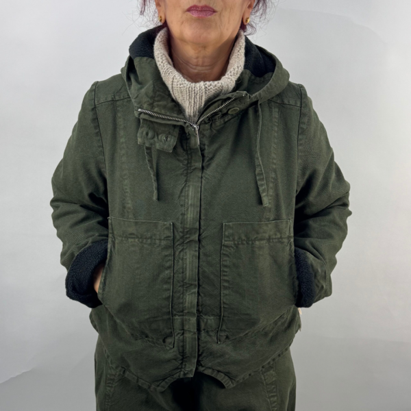 Lurdes Bergada Khaki Borg Lined Jacket with Hood