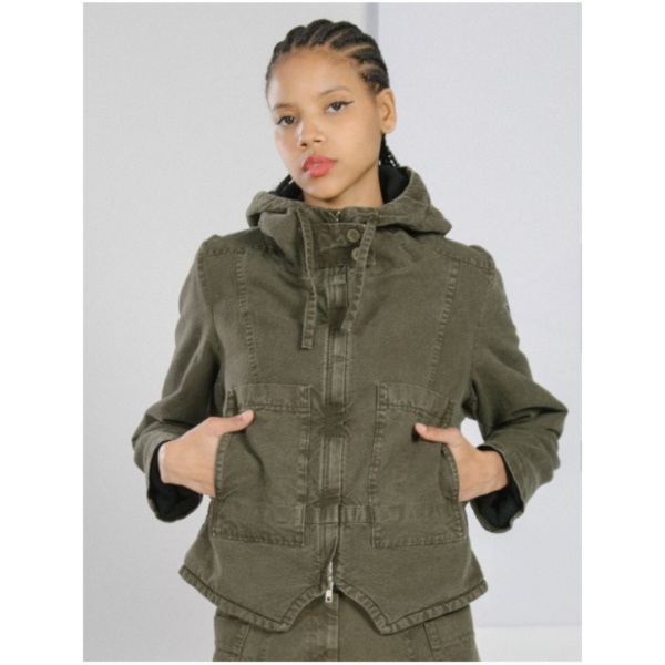 Lurdes Bergada Khaki Borg Lined Jacket with Hood