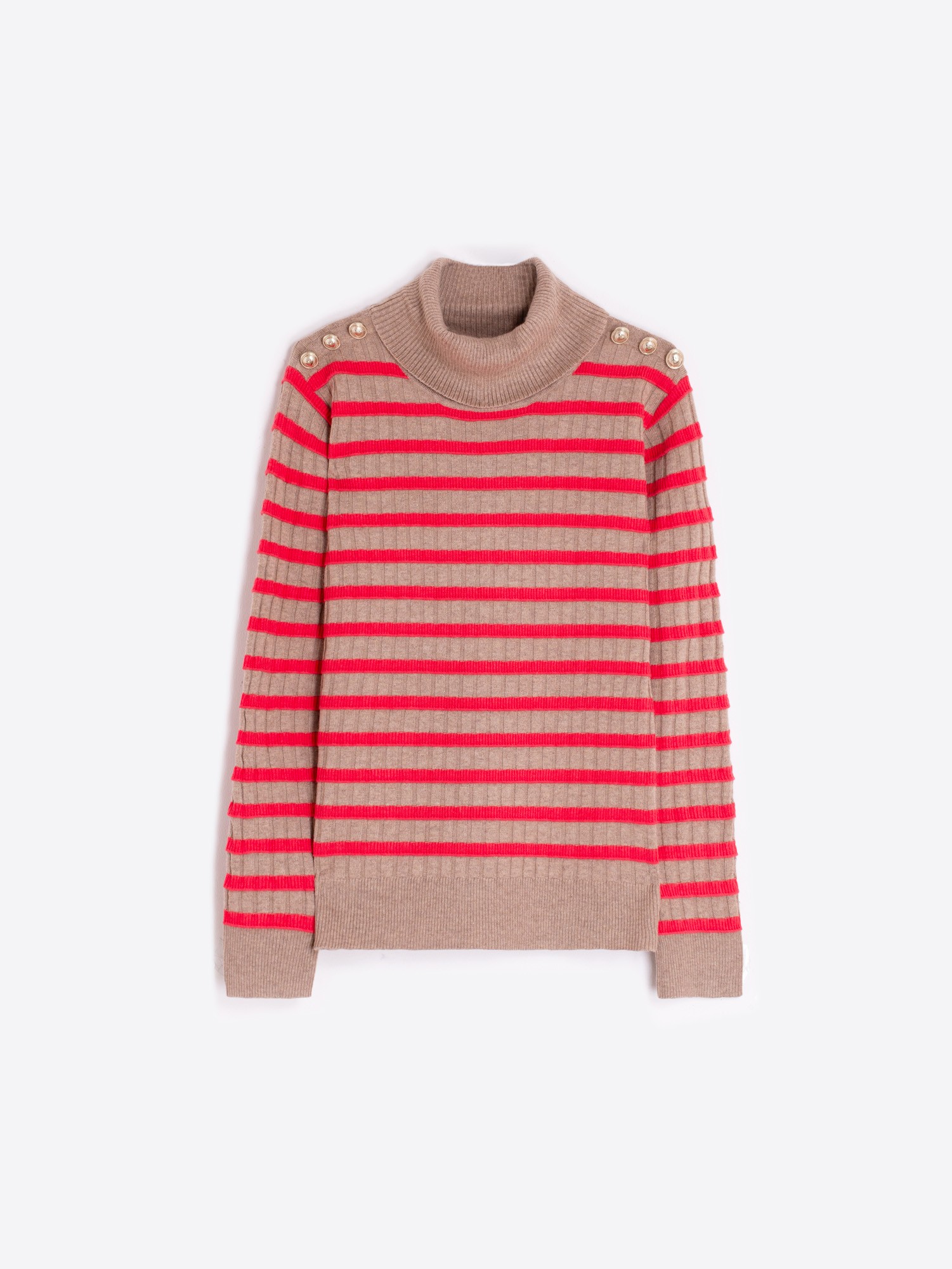 Vilagallo Beige and Red Stripe Sweater With Buttons - Image 4