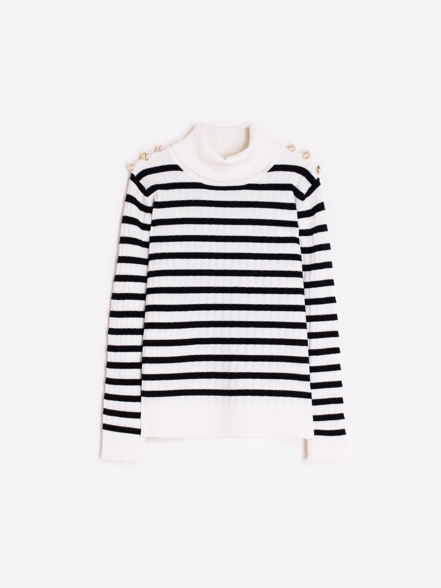 Vilagallo Ecru and Black Stripe Sweater With Buttons - Image 4