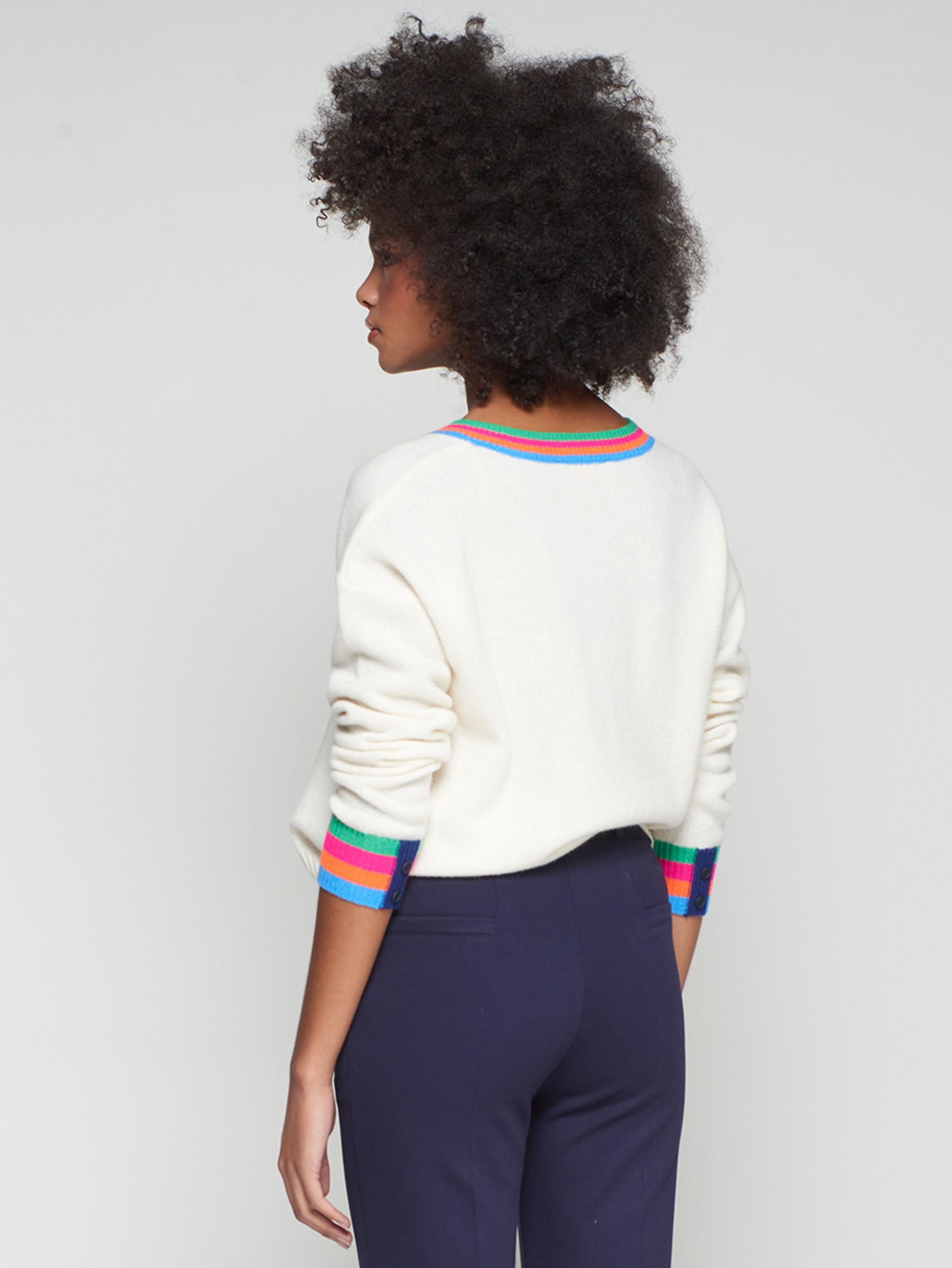 Vilagallo Ecru Jumper with Multi Stripe - Image 2