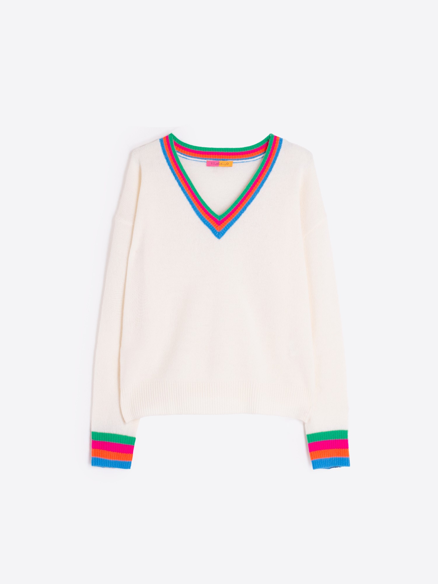 Vilagallo Ecru Jumper with Multi Stripe - Image 3
