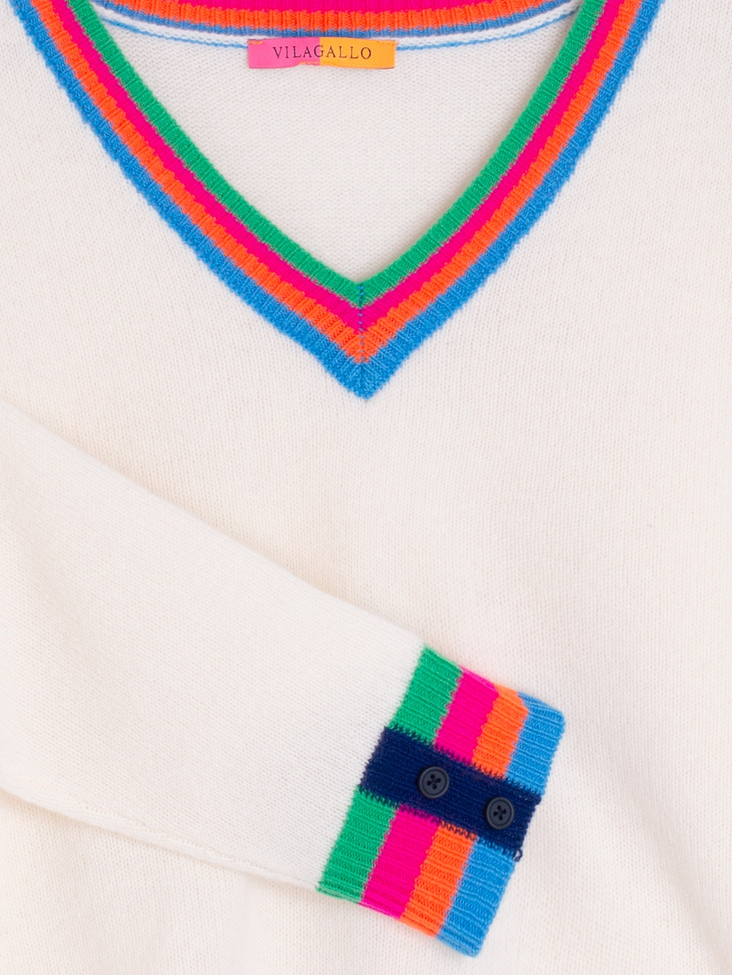 Vilagallo Ecru Jumper with Multi Stripe - Image 4
