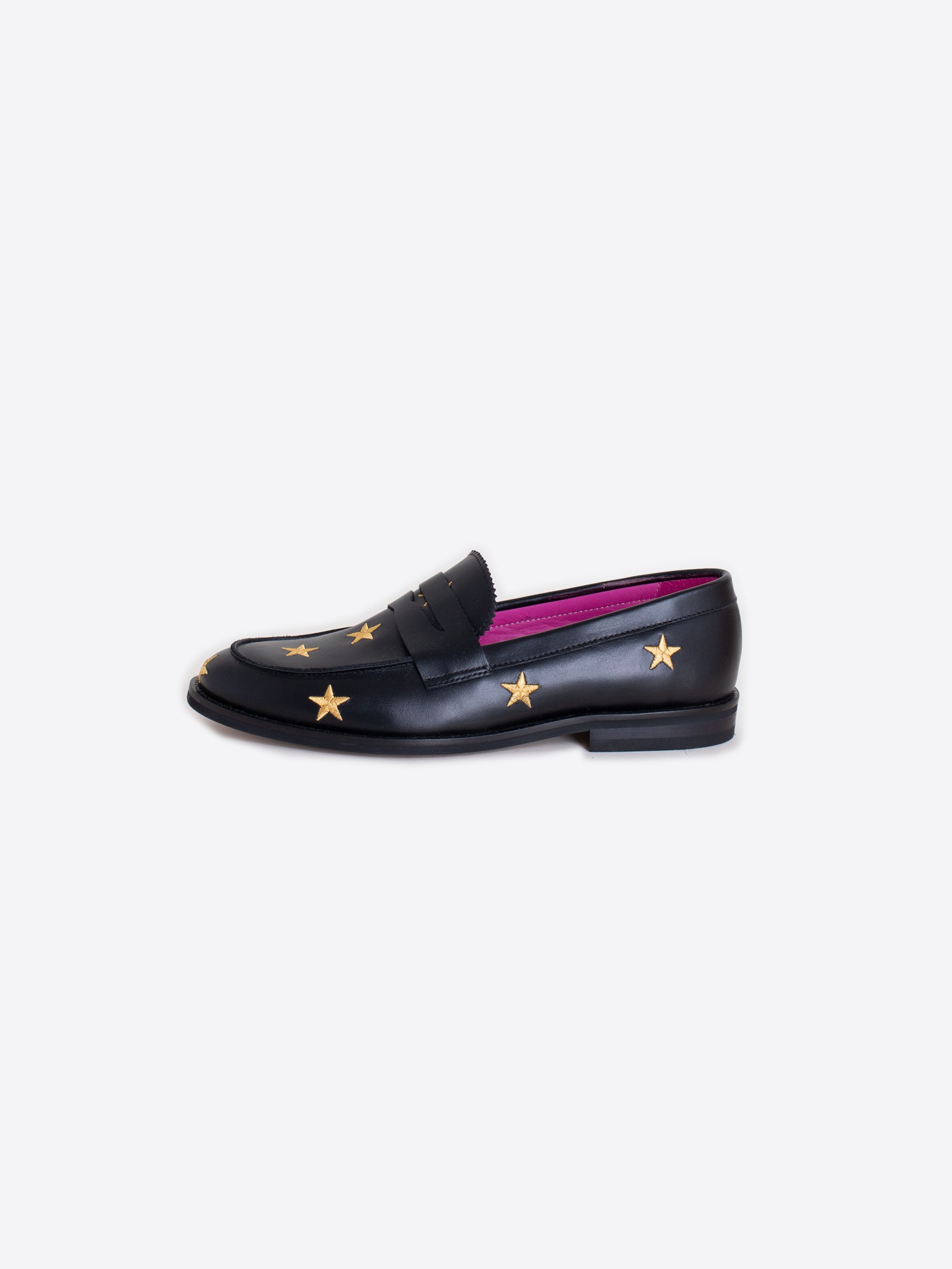 Vilagallo Moccasin Loafer In Black With Gold Stars - Image 2