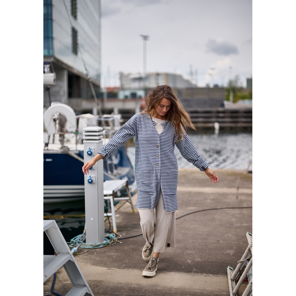 Henriette Steffensen 3 Button Cardigan In Stripes Denim/Kit - Image 3