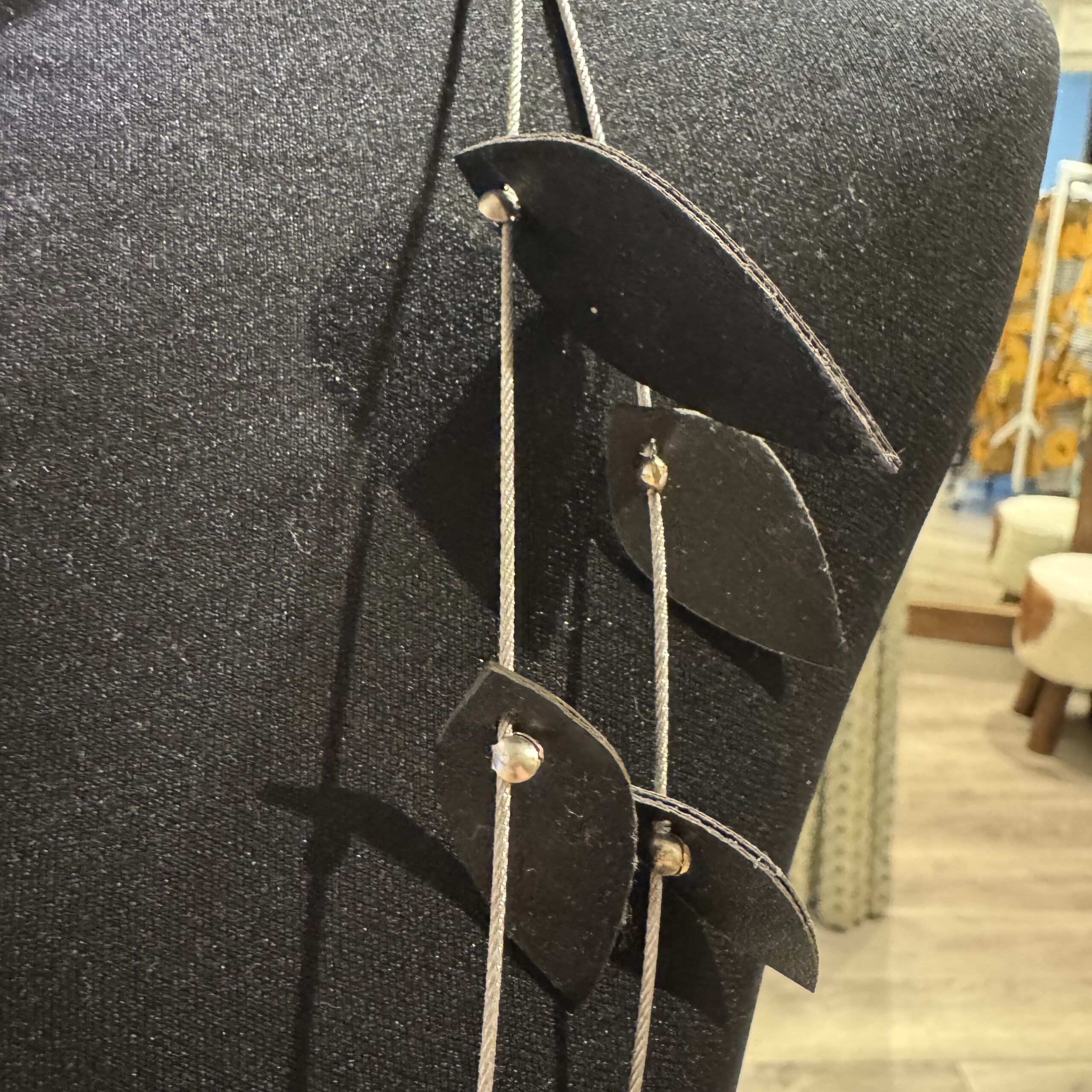 Naya Leather Leaf Necklace In Black/Silver - Image 2