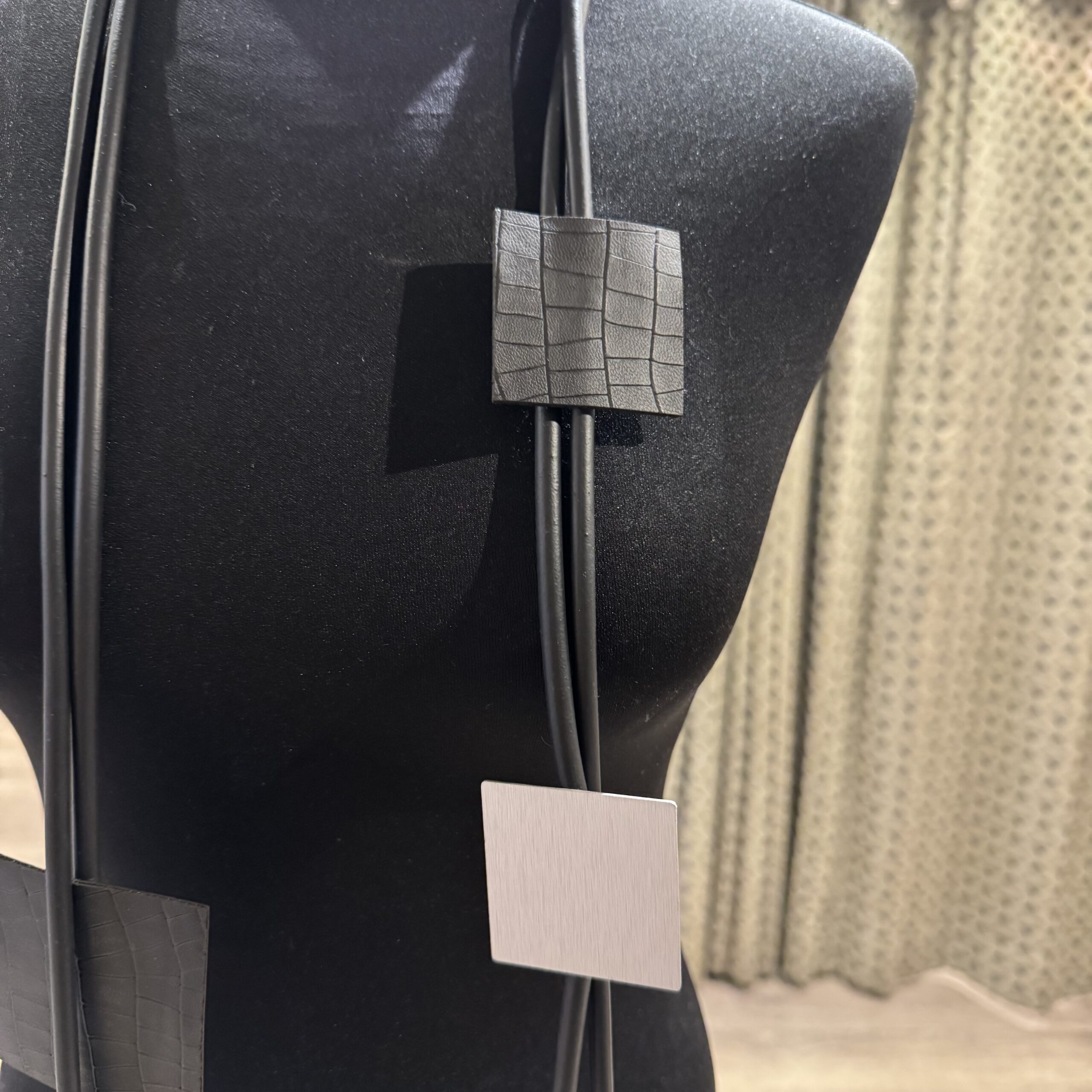 Naya Square Shape 2 Tone Rubberised Necklace In Black/Silver - Image 2