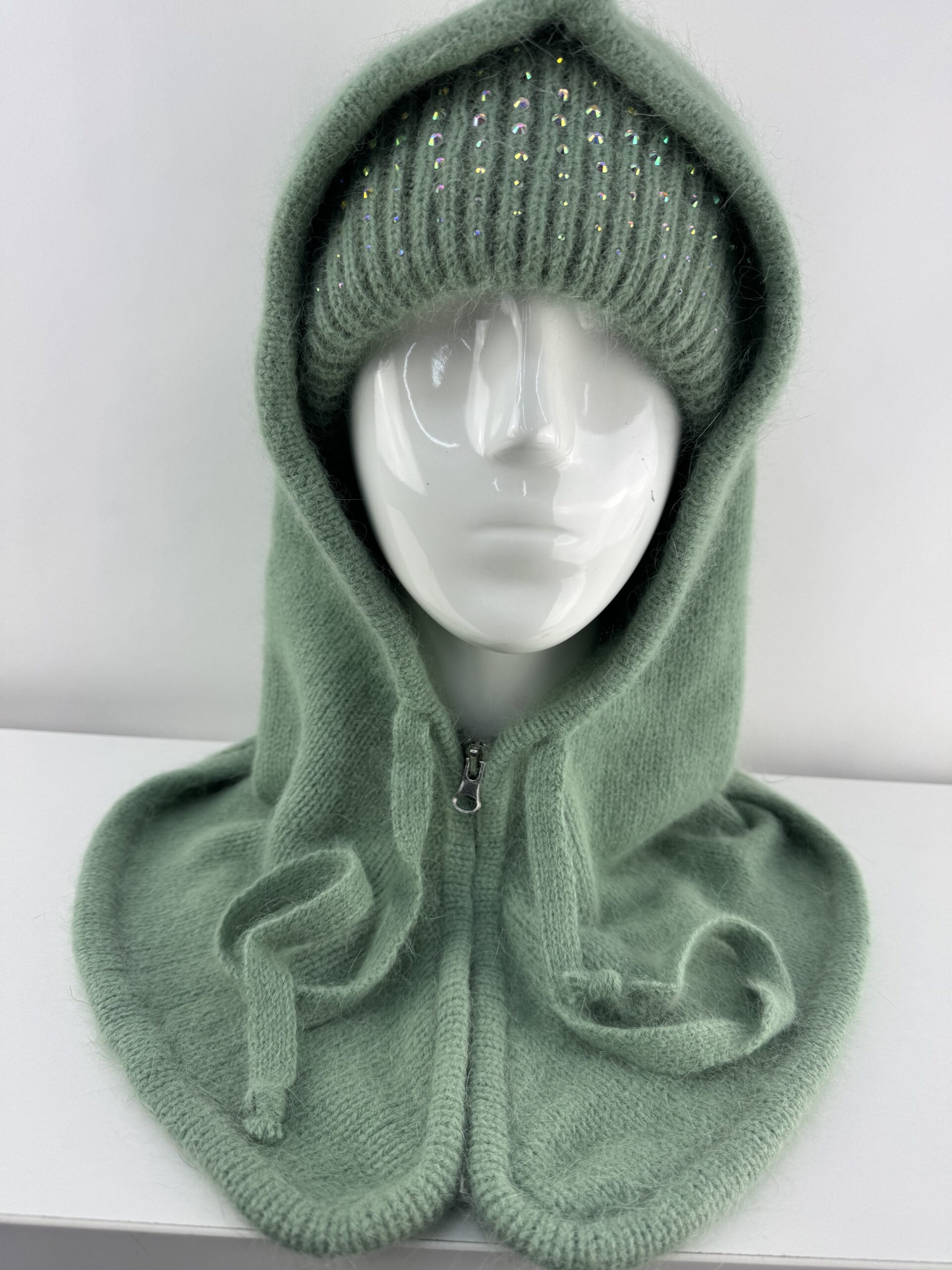 Rabionek Angora Mix Hood In Pearl Green - Image 4