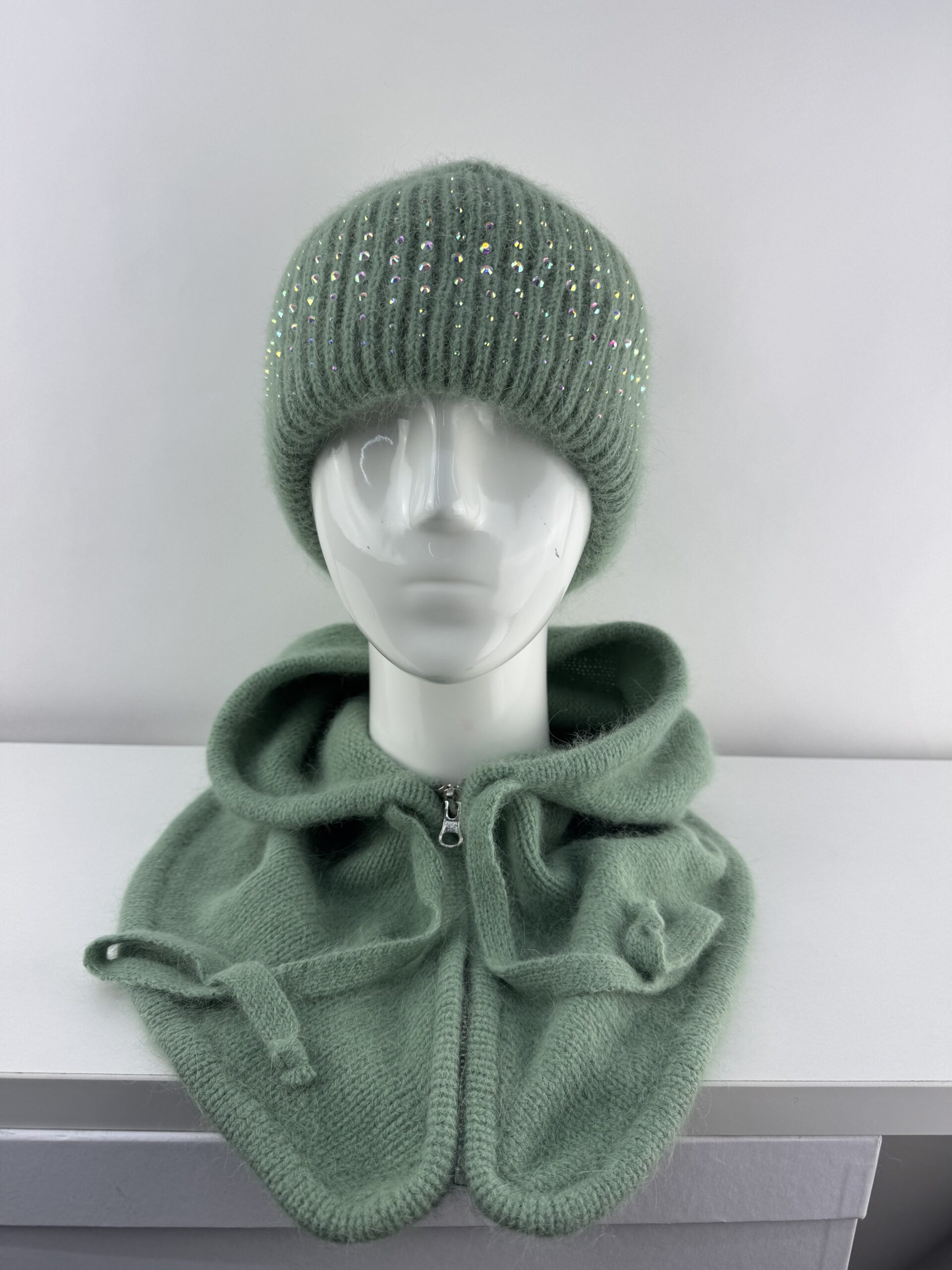 Rabionek Angora Mix Hood In Pearl Green - Image 3
