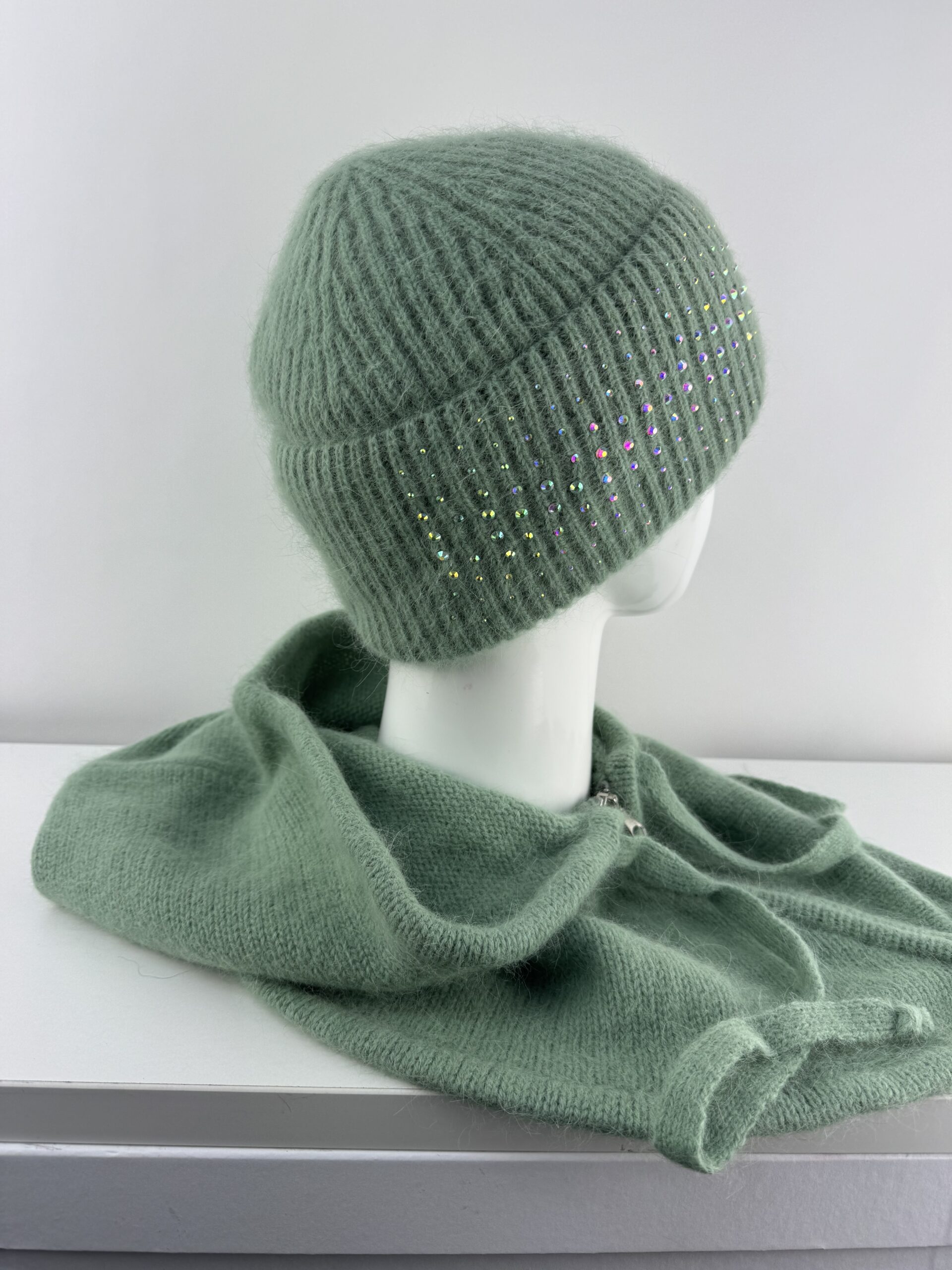 Rabionek Angora Mix Hood In Pearl Green - Image 2