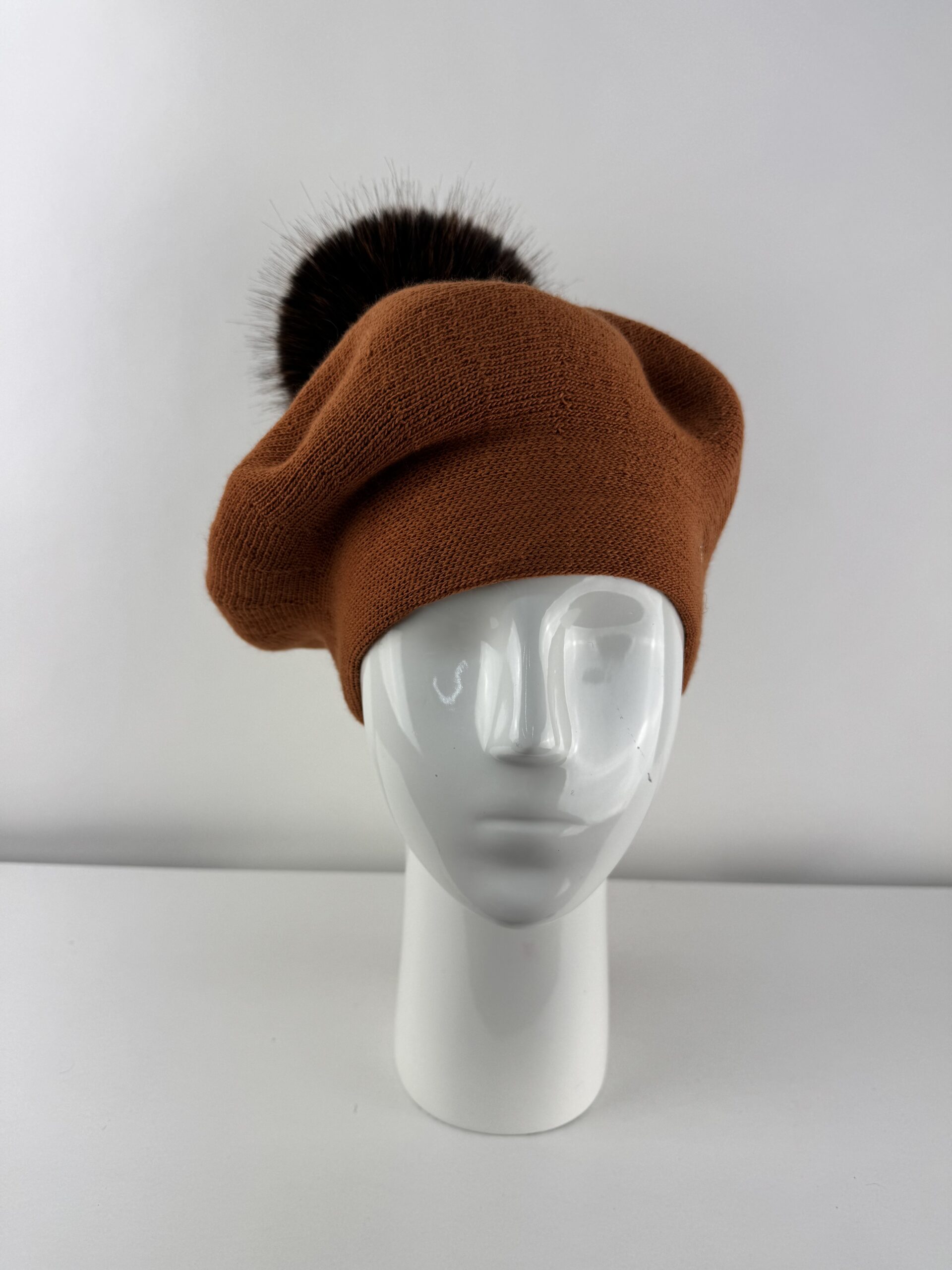 Rabionek Wool Beret With Pom Pom In Burnt Orange - Image 2