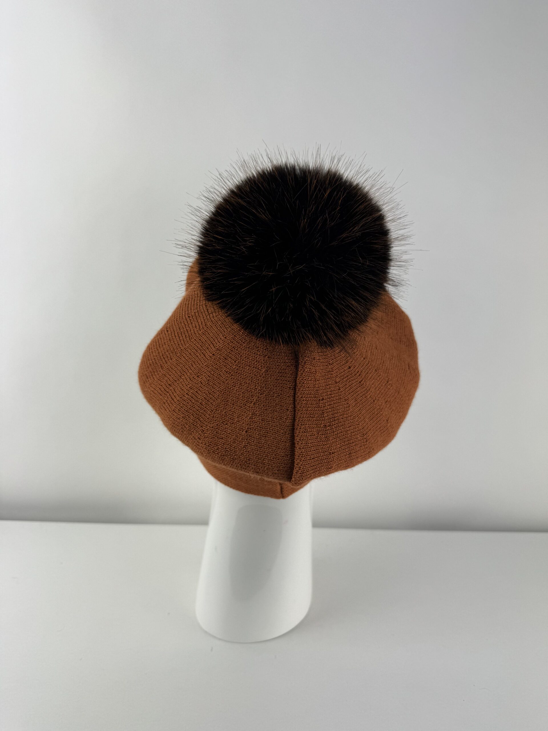 Rabionek Wool Beret With Pom Pom In Burnt Orange - Image 3