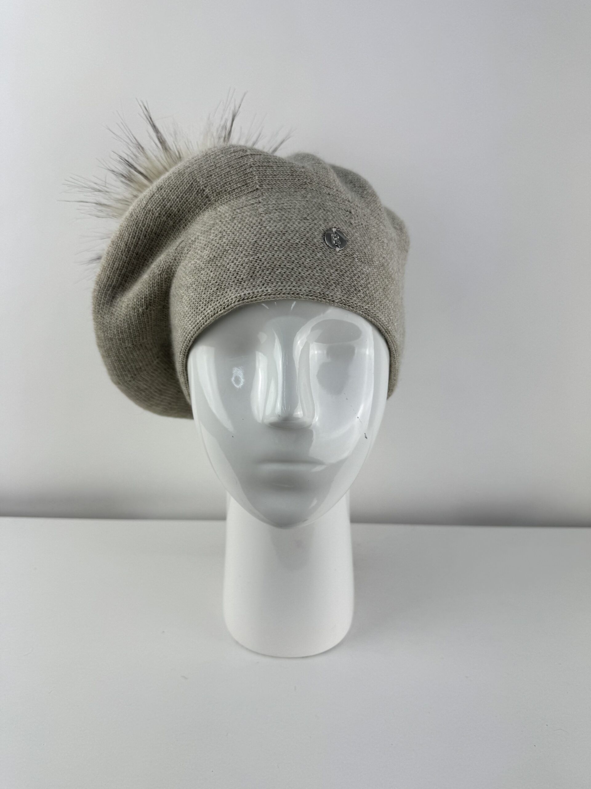 Rabionek Wool Beret With Pom Pom In Taupe - Image 2
