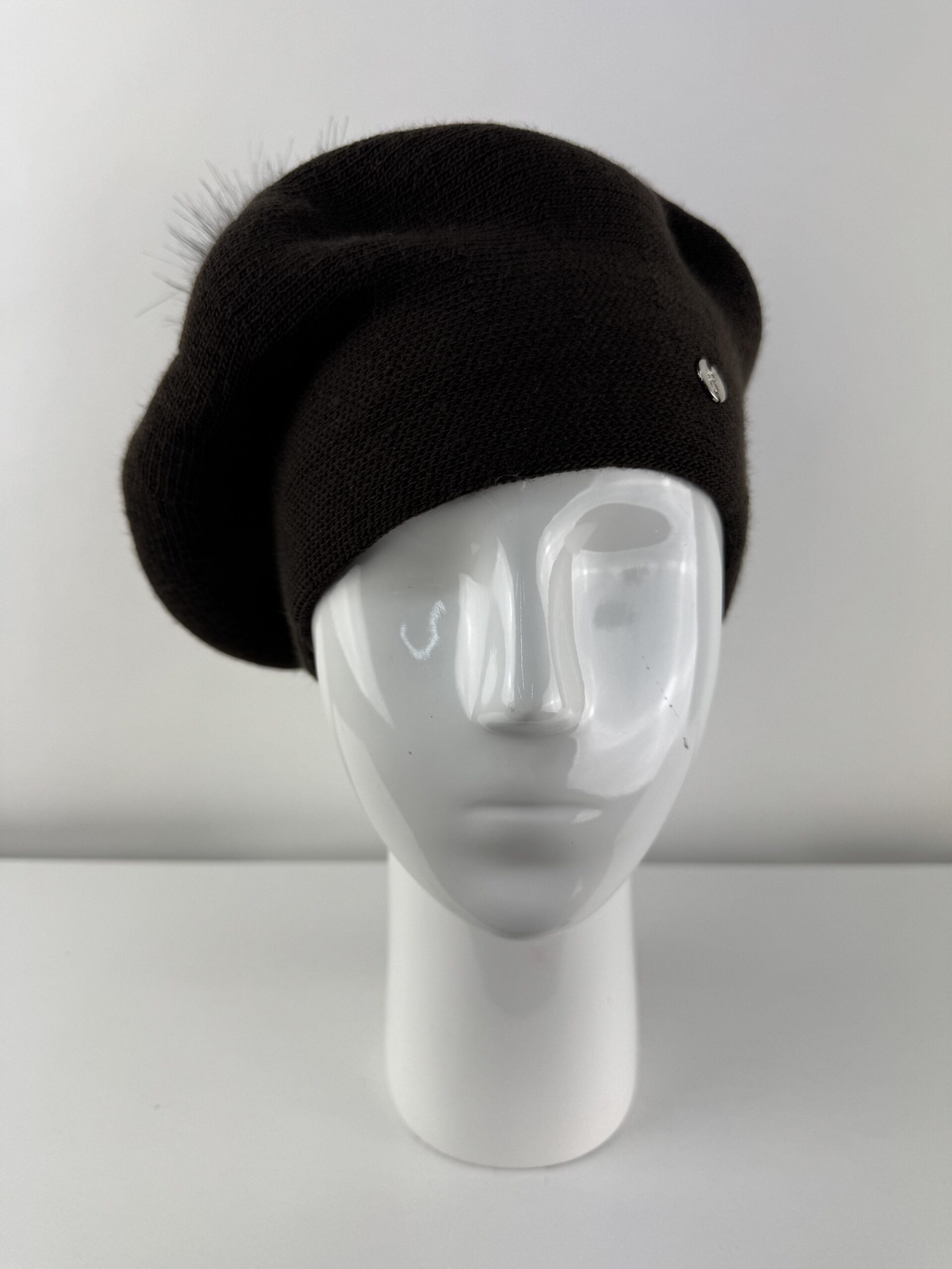 Rabionek Wool Beret With Pom Pom In Brown - Image 2