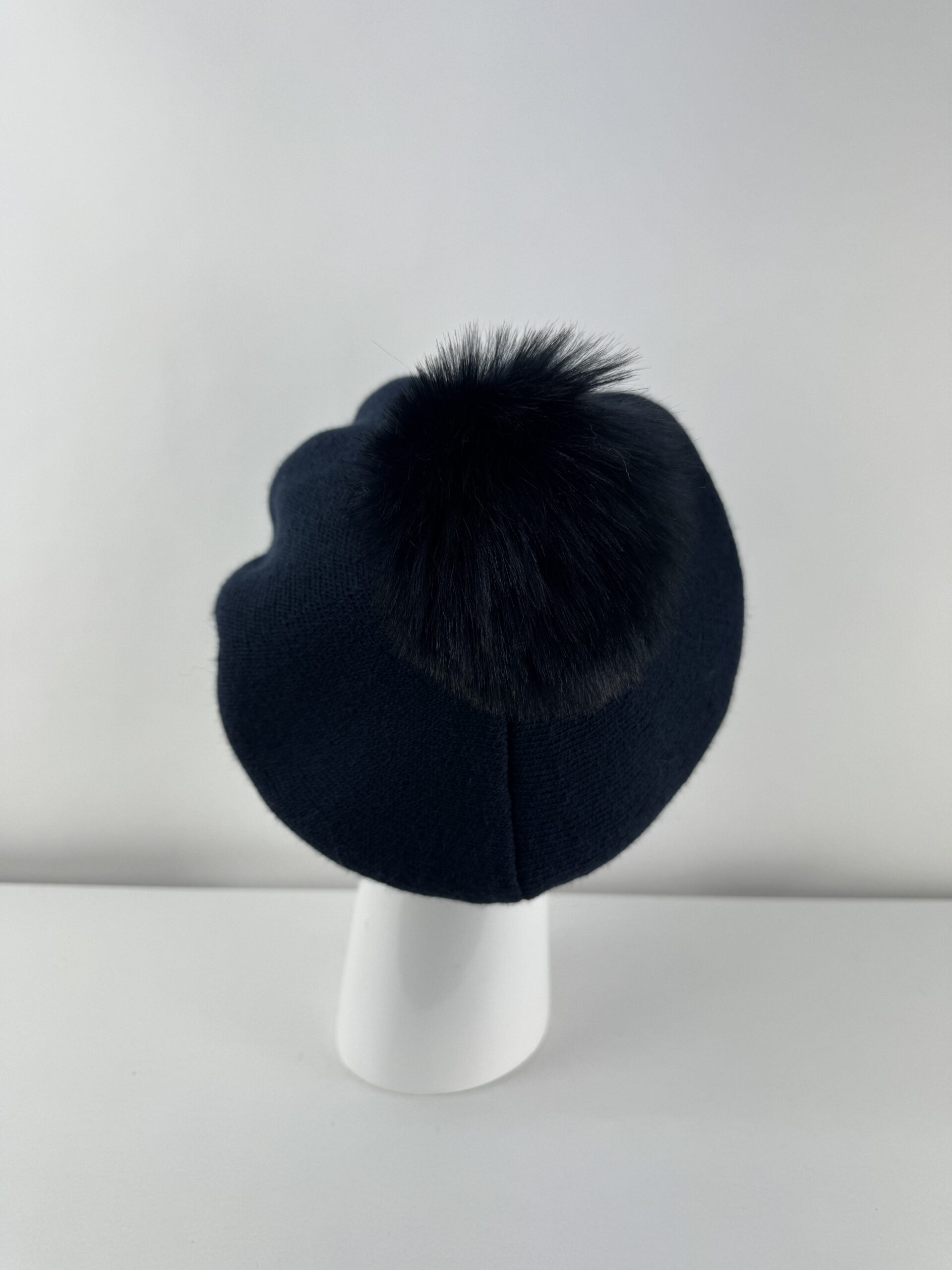 Rabionek Wool Beret With Pom Pom In Navy - Image 3