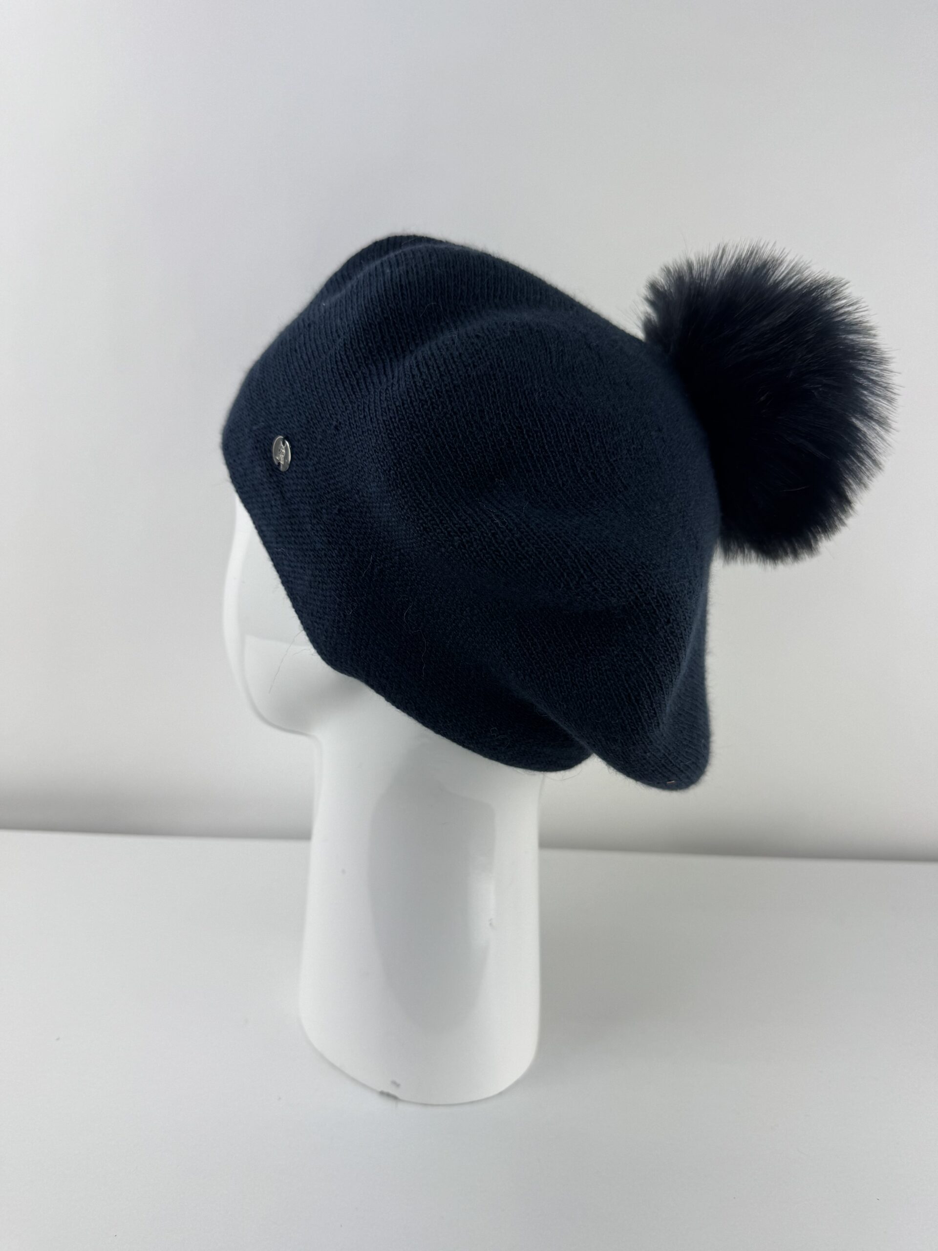 Rabionek Wool Beret With Pom Pom In Navy - Image 4