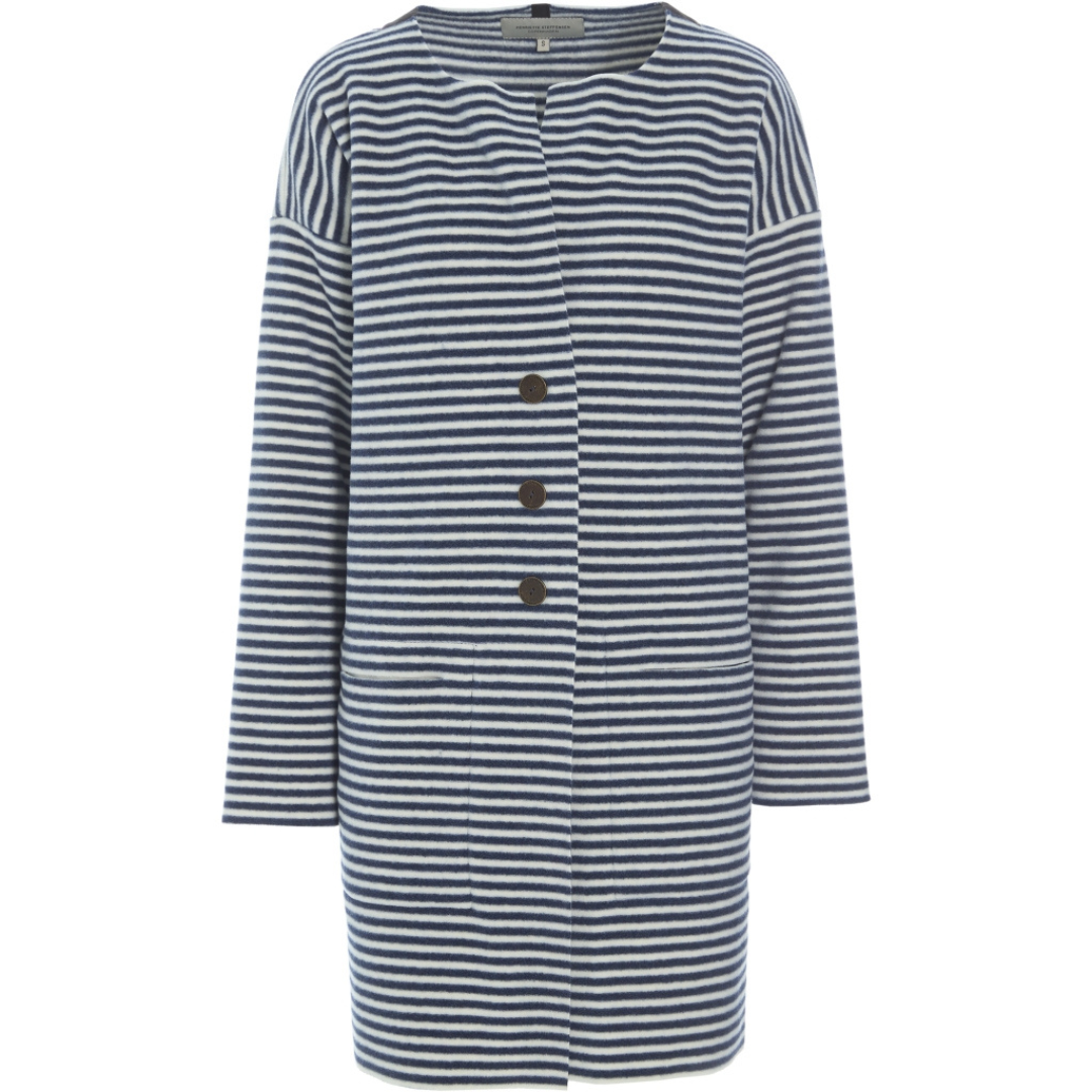 Henriette Steffensen 3 Button Cardigan In Stripes Denim/Kit