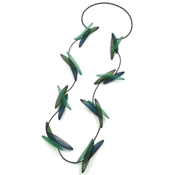 Christina Brampti necklace K2391 Blue/Green Rubber and Net long