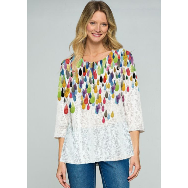 ET Lois Honey Scoop Neck Fine Knit Top Teardrops