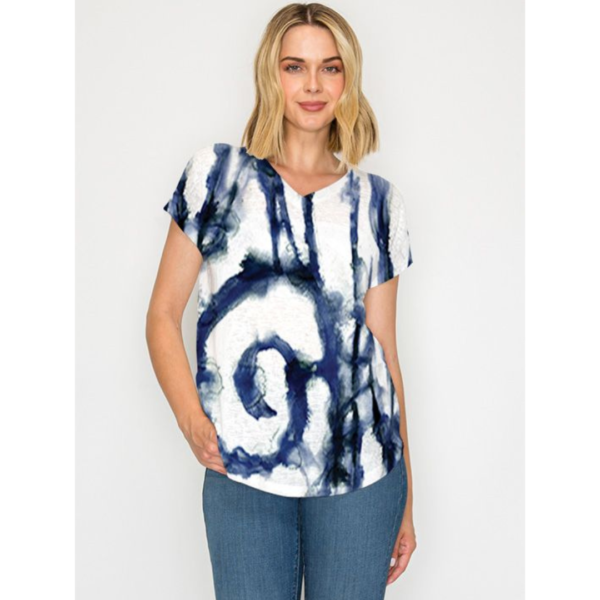 ET Lois Kara V Neck Fine Knit, Short Sleeve Top