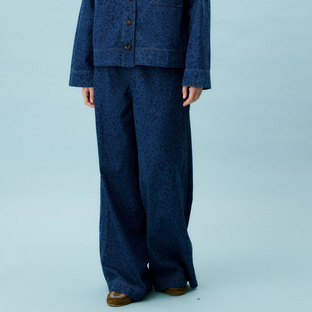 FRNCH Azure Denim Trousers in Leopard Print