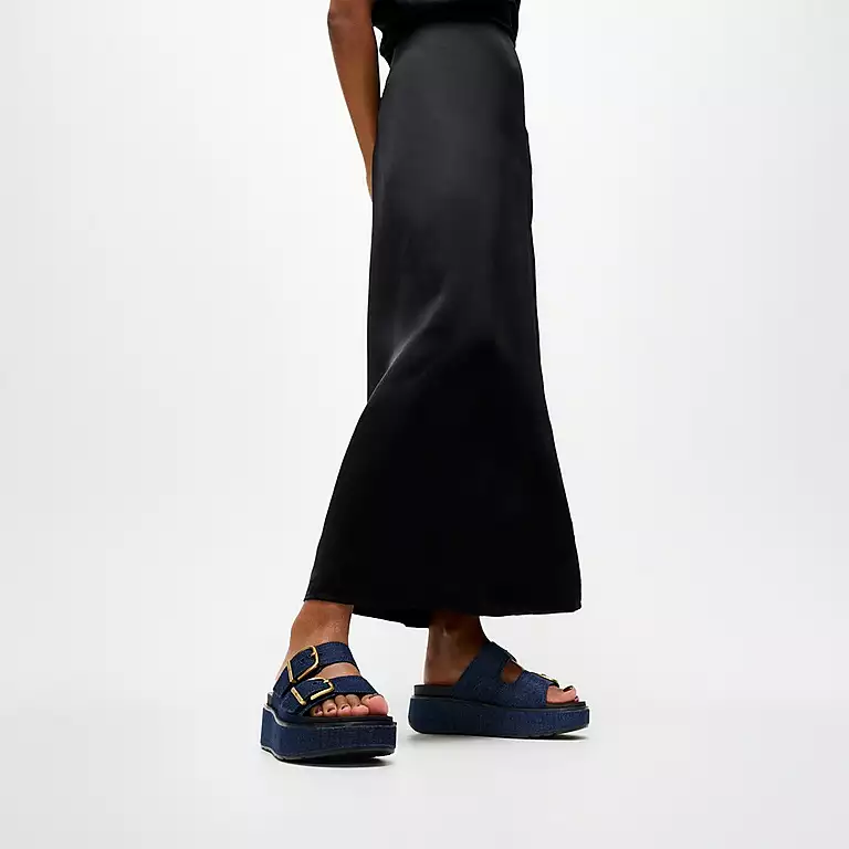 Fitflop Gen-FF Max Buckle Two-Bar Denim Slides In Dark Denim - Image 5