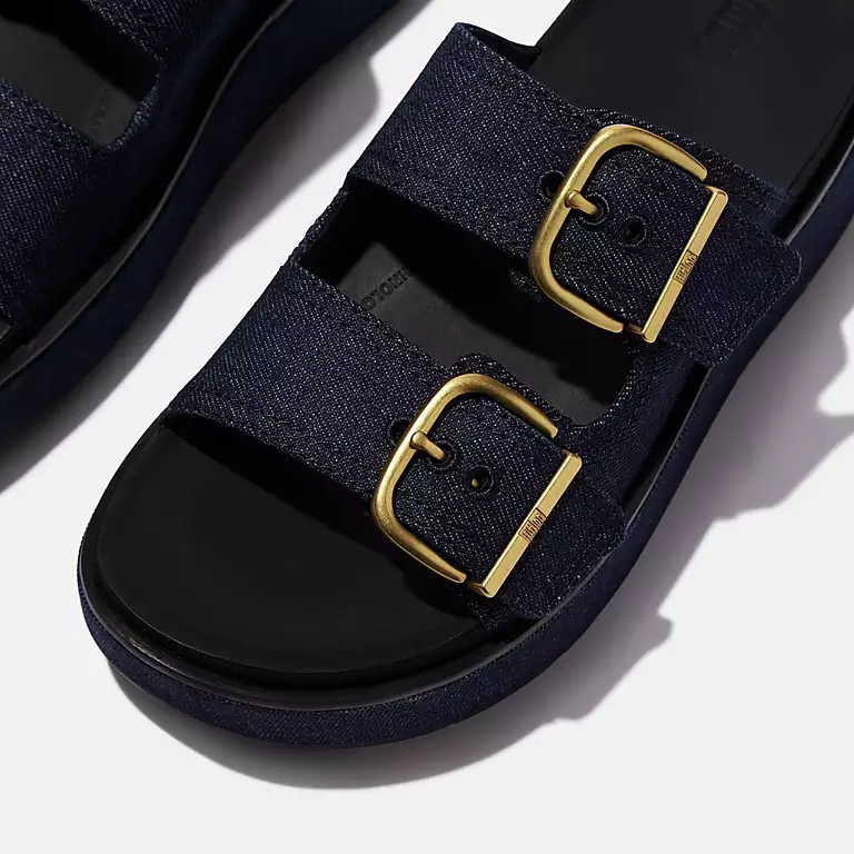 Fitflop Gen-FF Max Buckle Two-Bar Denim Slides In Dark Denim - Image 3