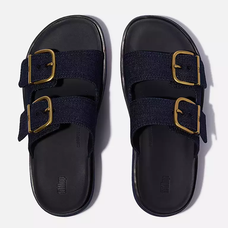Fitflop Gen-FF Max Buckle Two-Bar Denim Slides In Dark Denim - Image 2