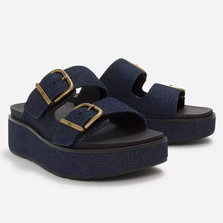 Fitflop Gen-FF Max Buckle Two-Bar Denim Slides In Dark Denim - Image 4
