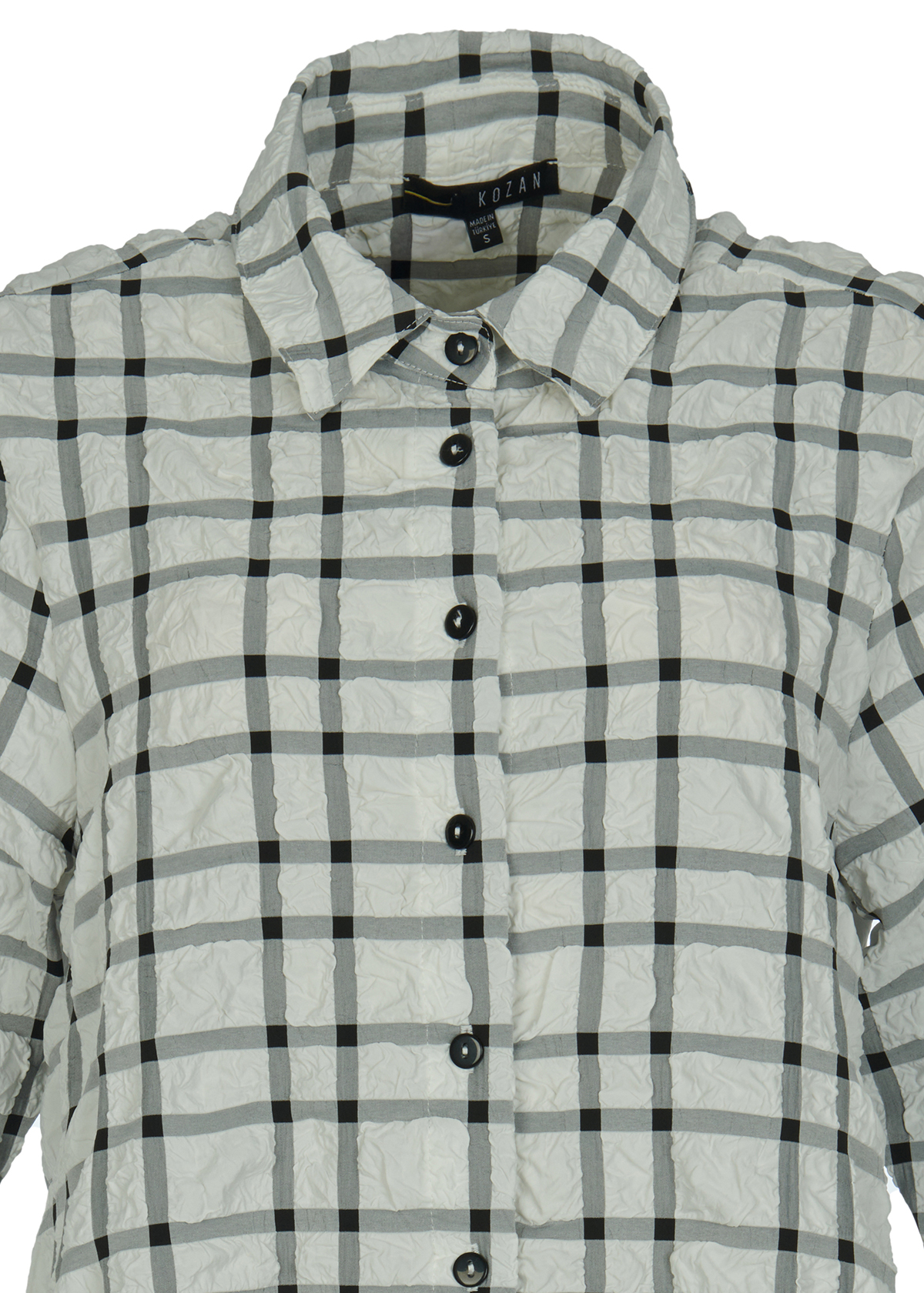Kozan Long Shirt White with Black Check and Mesh Hem - Image 3