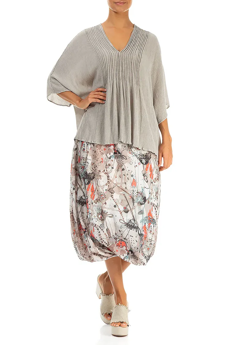 Grizas Balloon Shape Linen Skirt In Stone Multi - Image 4